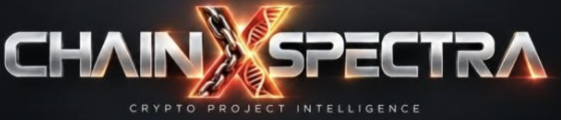 ChainXSpectra logo, chrome letters with a glowing chain and DNA X
