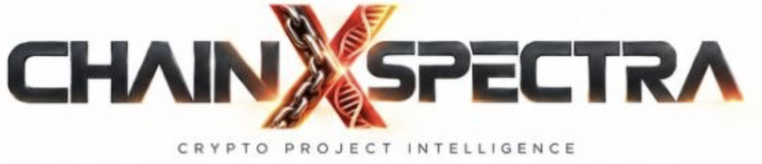 ChainXSpectra logo, chrome letters with a glowing chain and DNA X